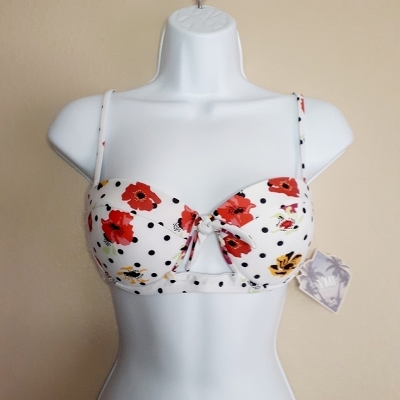 YMI Floral Polka Dots Cutout Bandeau Bikini Top/M - Picture 1 of 12